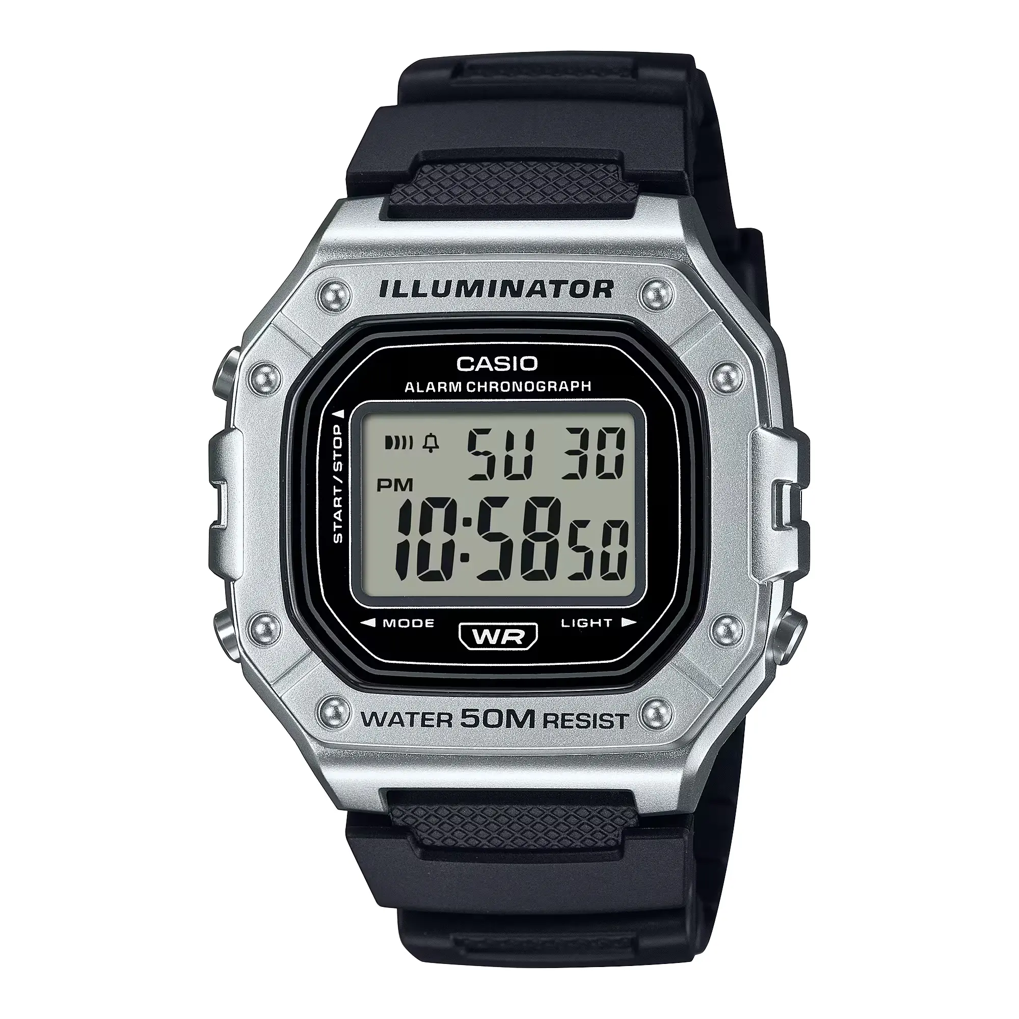Casio Men’s Silver Digital Sport Watch with Black Strap - W-218HM-7AVCF