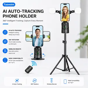 Tuovoim Mini Portable Selfie Stick Tripod with Q12+ Bracket, Adjustable Retractable Stand, 360-Degree Rotatable Auto Face Tracking, Anti-Shake Stabilizer for Vlog, Landscape Recording - Compact Mobile Phone Accessories