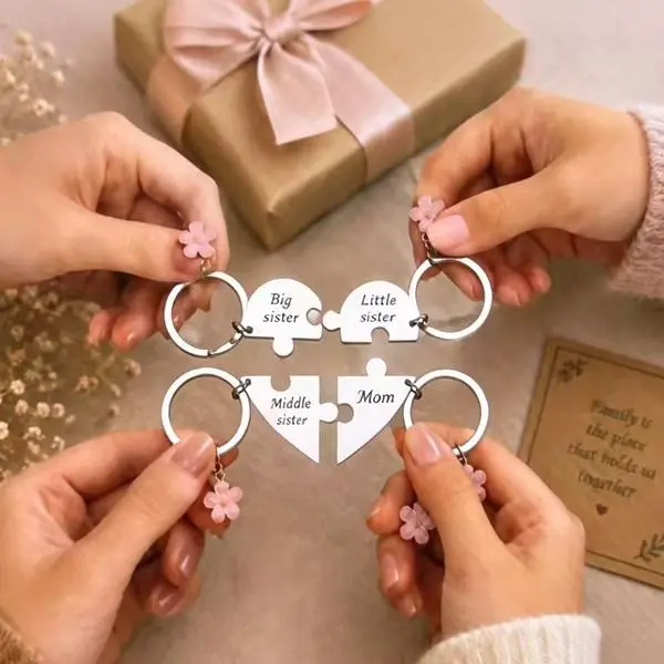 Fashionable mother-daughter keychain, 4 styles: mom, big sister, middle sister, little sister keychain, a sweet and meaningful gift for mom, suitable for Mother's Day, birthday, Christmas or daily gifting