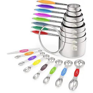 Measuring Cups and  Measuring Spoons Set,  Stainless Steel 16  Set, 8 Measuring Cups & 7 Double Sided Stackable  Measuring Spoons & 1 Leveler