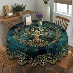 EastJia Made in USA Polyester Tree of Life Tablecloth - Mystic Nature Design, Reusable & Washable, Round/Rectangle/Oval Sizes, Ideal for Home Parties & Indoor Dining Room Decor
