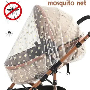1pc portable mosquito net, durable floral print mosquito cover, can be hung on top of a stroller, black and white daisy design, mosquito protection cover