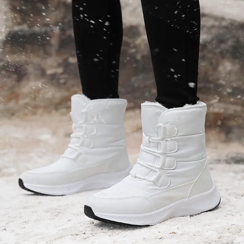 Women’s waterproof fleece mid-calf snow boots — lightweight, cushioned sole, thick insulation for warmth; short cotton boots for winter outdoor wear
