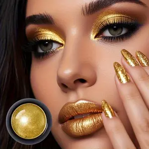 1Pc Golden Nail Art Eyeshadow Blend Magic Mirror Powder Flash Powder +1 Brush Mirror Mirror Powder for Nail Art Can Be Mixed with Eyeshadow and Lip Makeup. Facial Decoration: Metallic Texture, Gothic Style, Futuristic, Mechanical Look, Eyeshadow Powder