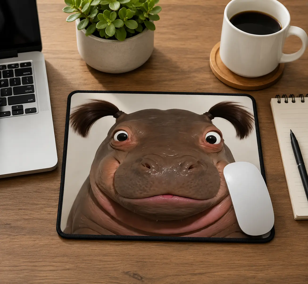 Funny Hippo Design Mouse Pad - Stylish Computer Accessory for Office Setup Enhancement