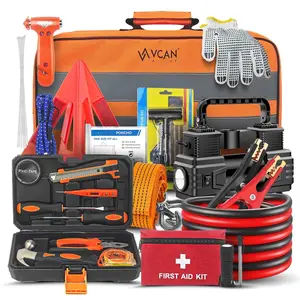 Car Emergency Kit With Portable Air Compressor  First Aid Jumper Cables Roadside Safety Tool For Women Men Teen