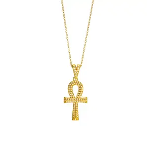 Angel Key Full-Diamond Cross Gold Necklace: Sparkling with diamonds and featuring a gilded finish, this elegant, one-of-a-kind piece is hypoallergenic and comfortable to wear. Buy it now to instantly elevate your aura—act fast before it’s gone!