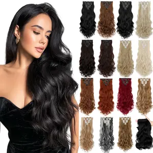 Dulchany 24 Inches Invisible Clip- in Synthetic Hair Extensions Thick Natural Hairpieces Double Weft Clips Long Wavy Secret Hairpiece for Women SpringStatements