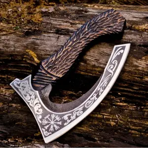 This Hand-Forged Carbon Steel Viking Axe with Black Etching Isn’t Just for Display – It’s a Real Pizza cutter AND the Most Epic Pizza Cutter Ever | The Ultimate Medieval Gift for Men Who Have Everything