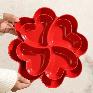 3pcs Heart-Shaped Snack Tray, Anti-Drop Divided Plate, Four-Compartment Fruit Dish, Ideal for Nuts, Candies, Wedding Parties, Salad Serving Plates