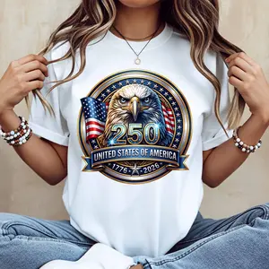 American Eagle 250 United States Of America 1776 2026 Print T Shirt White Casual Loose Fit For Everyday Wear And Sports Activities