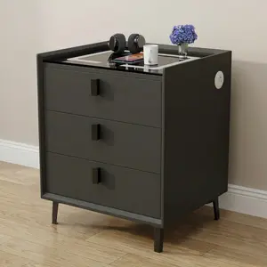 Smart Nightstand, Nightstand with Wireless Charging, Night Stand with Charging Station,2 USB, LED Lights 3-Tier Storage End Table for Bedroom/Living Room