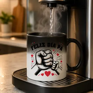 Feliz Dia Pa Color Changing Mug 11oz Heat Sensitive Ceramic Coffee Cup, Spanish Father’s Day Fist Bump Gift for Dad Papa from Son Daughter Kids