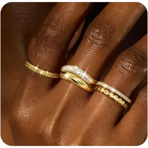 Florideco Stackable Rings for Women Non Tarnish Dainty 14K Gold Plated Stacking Cubic Zirconia Thumb Ring Set Trendy Statement Chunky Band Rings Promise Engagement Rings Size 6-10