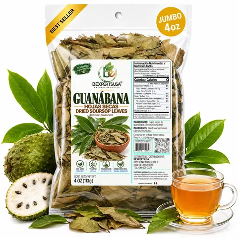 VIRAL Whole Dried Graviola Soursop Leaves (4 oz 113g+ Leaves Per Bag) Hoja De Guanabana, 100% All Natural Fresh Tea From Mexico . TEA Beverage Traditional