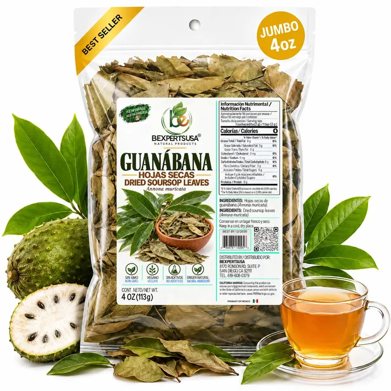 VIRAL Whole Dried Graviola Soursop Leaves (4 oz 113g+ Leaves Per Bag) Hoja De Guanabana, 100% All Natural Fresh Tea From Mexico . TEA Beverage Traditional