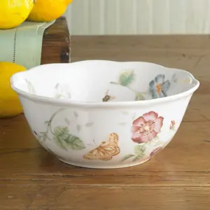 212 MAIN Lenox 788576 Butterfly Meadow Floral Print Ceramic Bowl, Fine Porcelain All-Purpose Tableware for Daily Kitchen & Dining Use