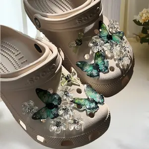 16 count Bling Shoe Charms for Women Shoe Charms Plastic Butterfly Flower Charms Sparkling Shoe Chains Accessories for Girls DIY Shoe Decoration Charms for Party Favor