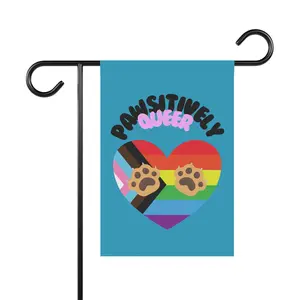 Pawsitively Queer Garden Flag | LGBTQ+ Pride Heart with Paw Prints, Pet Pride