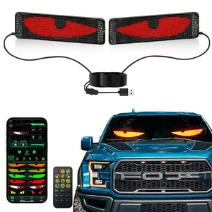 Devil's Eye LED Light for Cars, Car Ornament, 2pcs USB Scrolling Bright Advertising LED Sign, APP Control Custom Text Animation, Flexible Display, Gifts for Mothers Day, Car Accessory