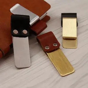 Vintage Brass Notebook Metal Pen Clip Set of 4pcs, Artificial Leather Pen Holder, Loose-Leaf Diary Memo Clips, Bookmark, Planner Pencil Organizer