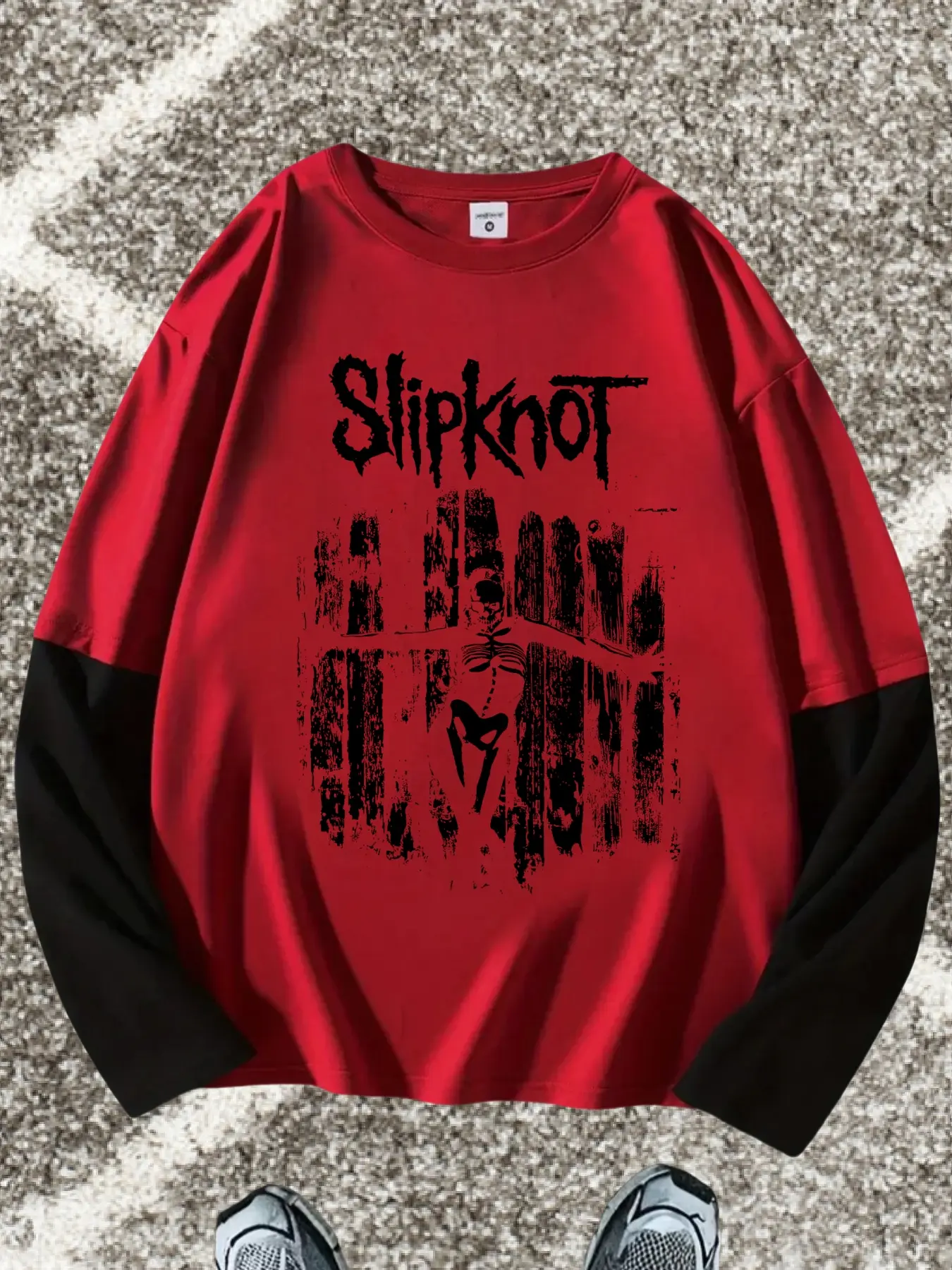 Slipknot Geometric Pattern Graphic Loose Fit Long Sleeve Round Neck T-Shirt, Fashion Street Casual Style, Comfortable Trendy Top Gift, Streetwear, Menswear