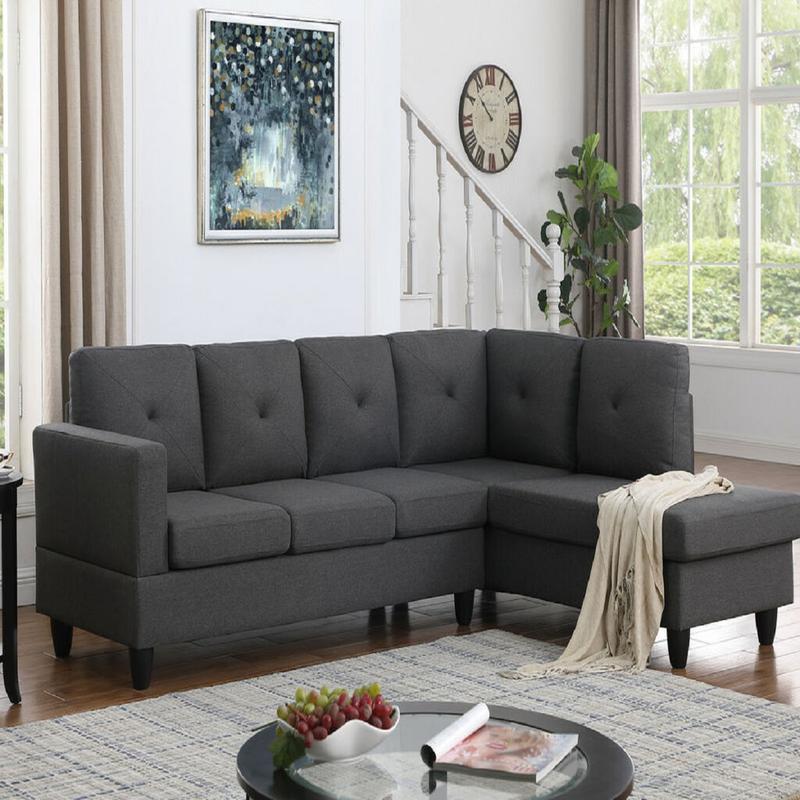 Sondrio Sectional Sofa with Right-Facing Chaise in Dark Gray Linen Fabric