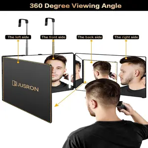 JUSRON 360° 3 Way Mirror - Multiple Styles (LED/No Light), Portable Trifold Mirror for Self Grooming & Haircutting, Adjustable Hooks, Gift for Him