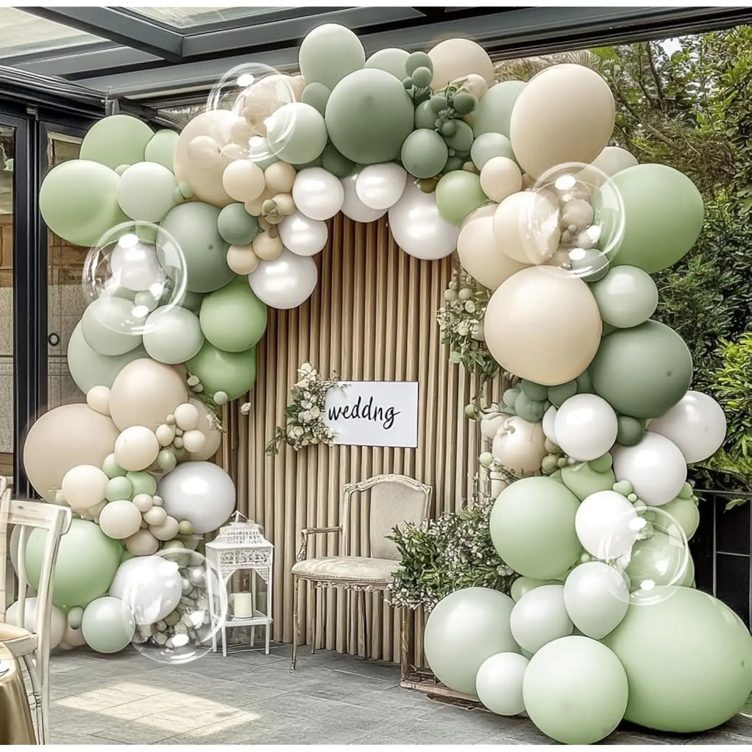 Dusty Green & White Balloon Arch Kit with Double Stuffed Balloons for Weddings, Showers, and Parties