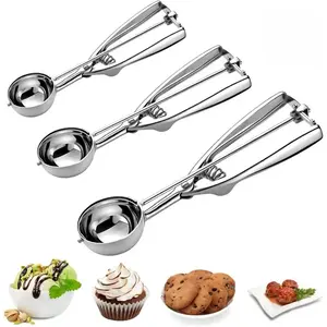 Stainless Steel Ice Cream Scoop Set of 3 - 3 Sizes Cookie Scoop with Trigger Release System for Baking & Desserts - Versatile Kitchen Tools