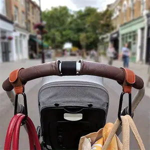 PU Leather Electric Bike Hook, Baby Stroller Hook, Child Seat Handle Hook, Portable Carabiner, Magic Tape Infant Pushchair Hook