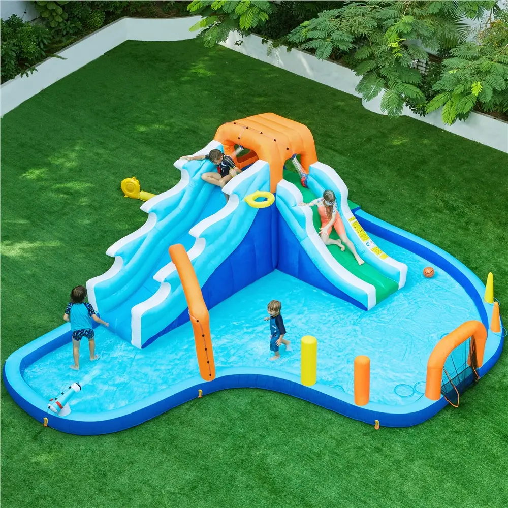 Yaheetech Cooling Double Lane 10-in-1 Inflatable Water Slide & Water Park for Kids Aged 3-10, 650W Blower Included, Storage Bag Included, Outdoor Backyard Toy, Inflatable Water Park