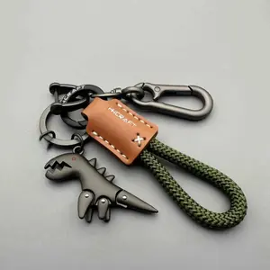 Leather Woven Motorcycle Keychain for Men, Durable Metal Car Key Ring with Braided Rope Design, Minimalist Key Fob for Car Keys, Handbag Pendant, Everyday Carry & Small Gift