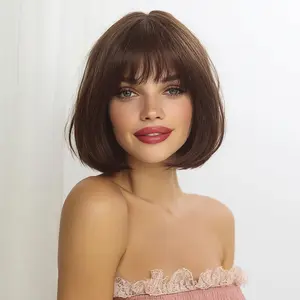 SMILCO/12 Inches Cool Brown/Beige/ Short Synthetic Wig with Bangs For Daily/festival/SM7252