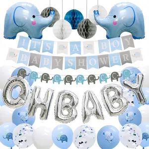 Baby Shower Decorations for Boy Elephant - Elephant Garland, It's A Boy Baby Shower Banners, Oh Baby Balloons, Elephant Balloons, Confetti Balloon, Paper Honeycomb Balls - Blue Set Kit