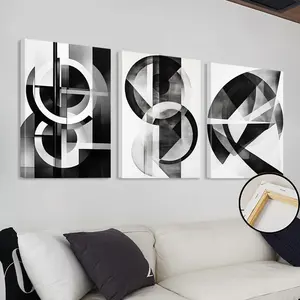 Set of 3 Framed Abstract Art Prints - Black & White Canvas Wall Art, Minimalist Geometric Designs, Monochromatic Room Aesthetic, Modern Wall Decor, Home Wall Hangings - Framed & Ready to Hang - Ideal Gift