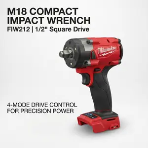 Milwaukee M18 FIW212 1/2" Compact Impact Wrench, High Torque Performance, Brushless Motor, 1/2" Square Drive, for Auto Repair & Garage Maintenance