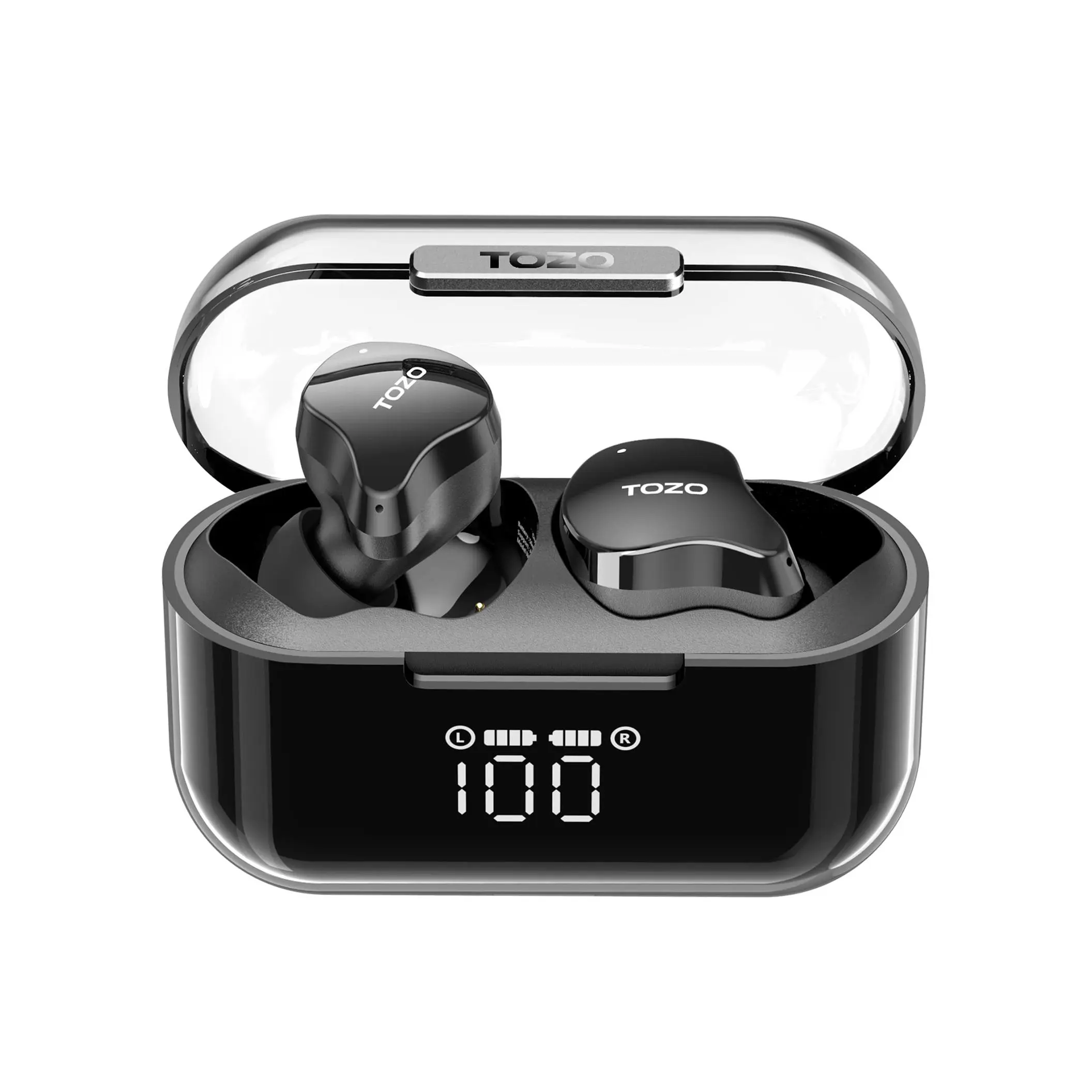 TOZO Crystal Buds Bluetooth 5.3 True Wireless Stereo Earbuds IPX8 Waterproof Audio Digital Earphones Headphone Space Electronic Headset in-ear earphone FathersDayGift Black