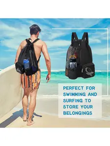 Drawstring Mesh Backpack - Lightweight Water-Resistant Gym Sack with Water Bottle Holder, Ideal for Hiking, Camping & Sports