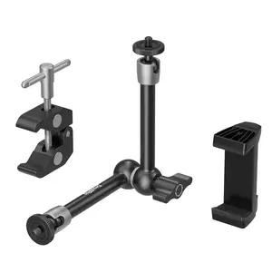 SmallRig Clamp w/ 1/4" and 3/8" Thread Holes, 9.8 Inches Adjustable Friction Power Articulating Magic Arm with Phone Holder for iphone17 Pro/MAX,Action Cameras, Smartphones, LCD Monitor/LED Lights - 5326