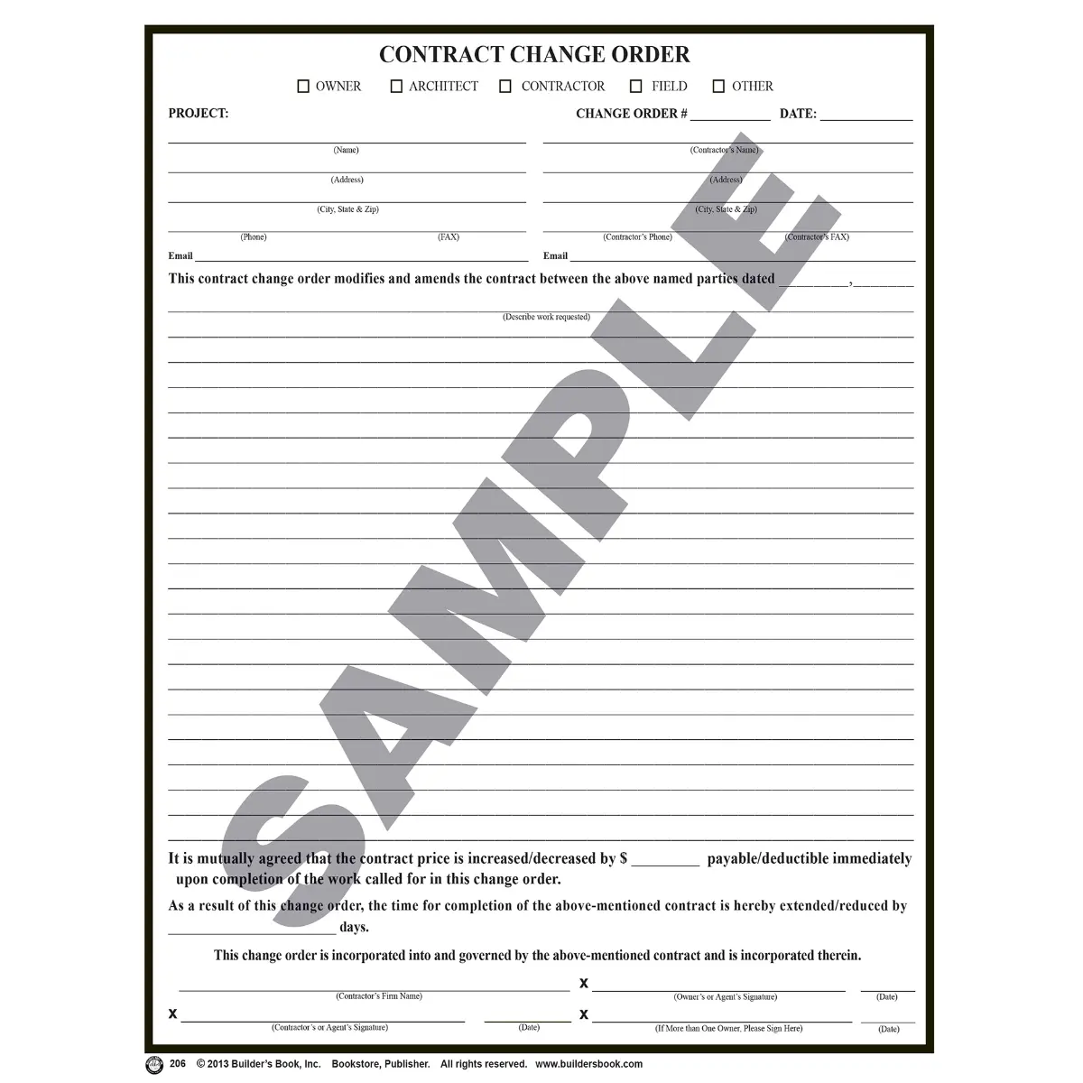 206 - Contract Change Order Pack of 25 Forms