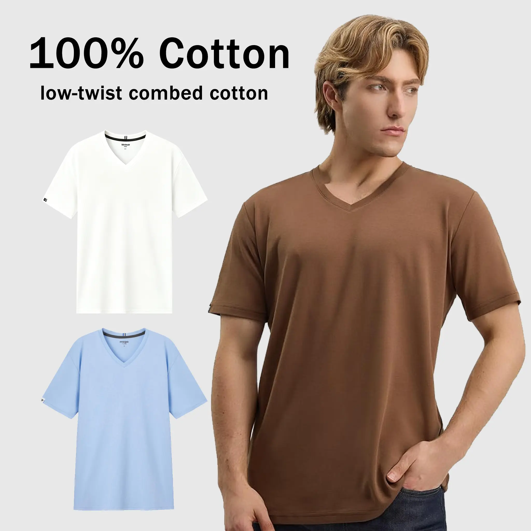 MEGA T SHOP Unisex V-Neck T-Shirt, Soft 100% Combed Cotton Plain Tee, Midweight Breathable Menswear with Regular Fit casual top