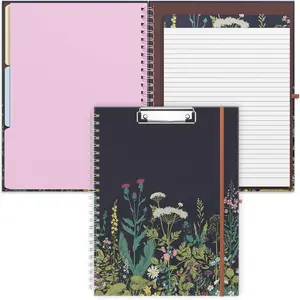 Spiral Clipboard Folio with Refillable Lined Notepad, 14.5 x 9.8 in, Hardcover with 5 Interior Pockets, Elastic Band and Pen