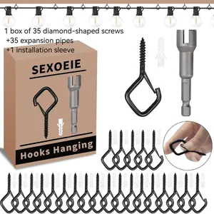 35pcs Safety Screw Eye Hooks, Durable Rust-Resistant Metal Ceiling Hooks, Ideal for Hanging Plants, Cups, Wind Chimes, Bird Feeders, Outdoor String Lights, 2.36 Inches