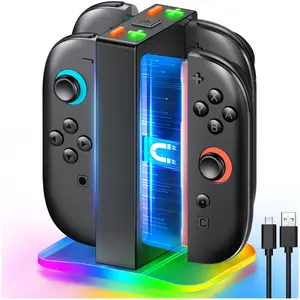 Upgraded Switch 2 Charging Dock for Nintendo Switch 2 Joycons, 4-in-1 Magnectic Controller Fast Charging Station with Adjustable 8 RGB Lights, Compact Desktop Stand for Bedroom & Gaming Setup