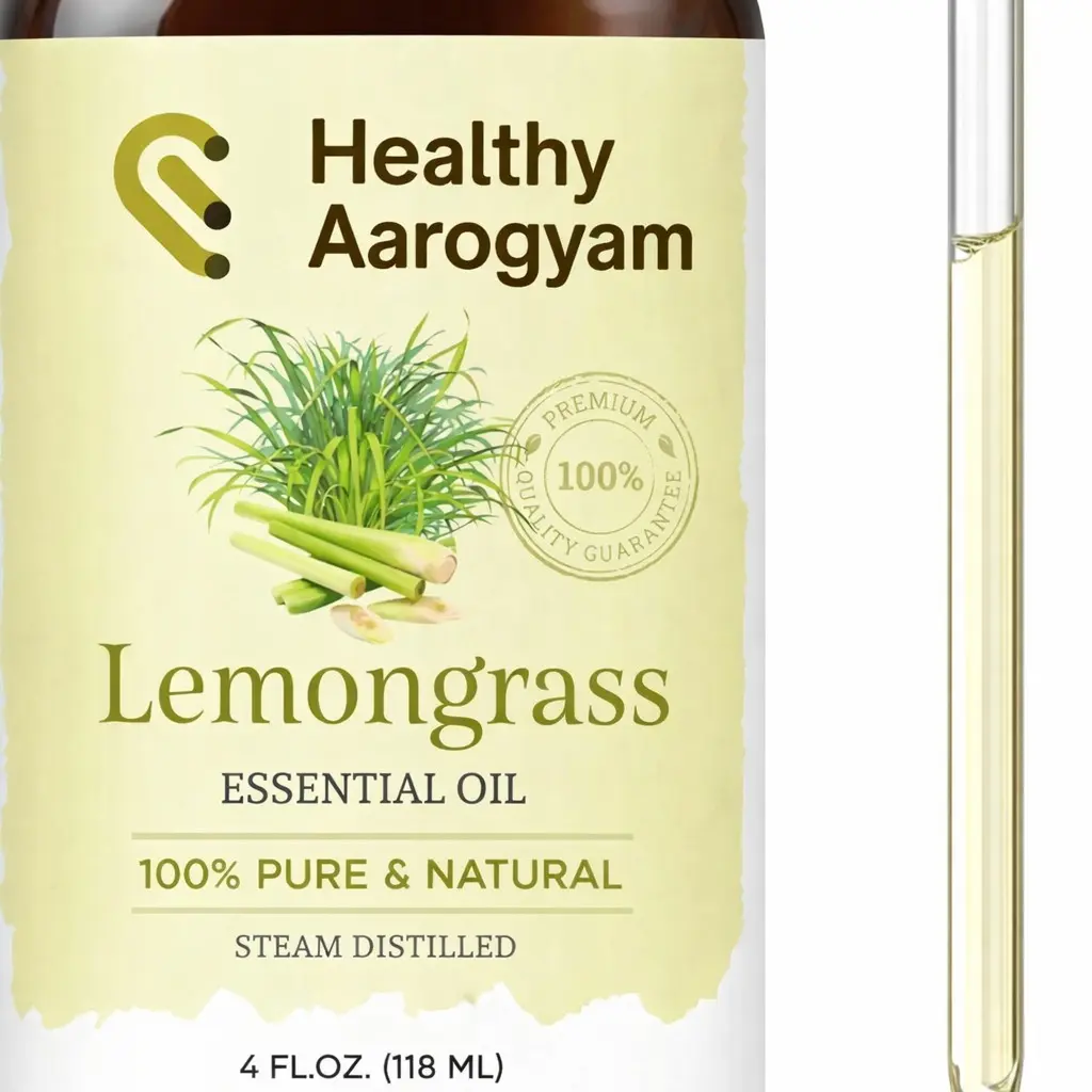 Healthy Aarogyam Lemongrass Essential Oil – Huge 4 Fl Oz – 100% Pure and Natural – Premium Grade Essential Oil for Diffuser and Aromatherapy, Skin, Massage, Candle and Soap Making Fragrance