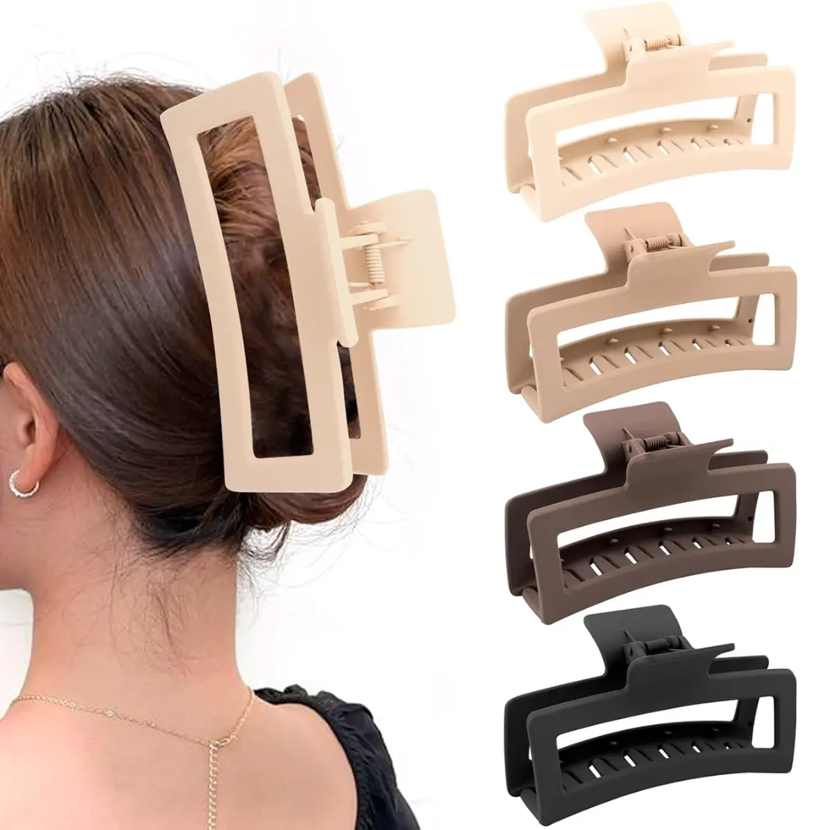 5 Inche Pink Extra Large Claw Clips for Thick Hair and Long Hair, 4 Pack Xl Jumbo Claw clips, Oversized Matte Non-slip Rectangle Hair Clips for Women