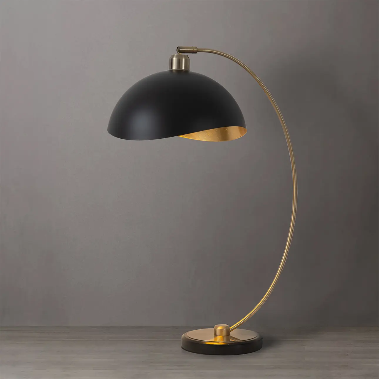 Luna Bella Table Lamp - 27", Weathered Brass & Matte Black/Gold-Leaf Shade, Dimmer Switch, Marble Base