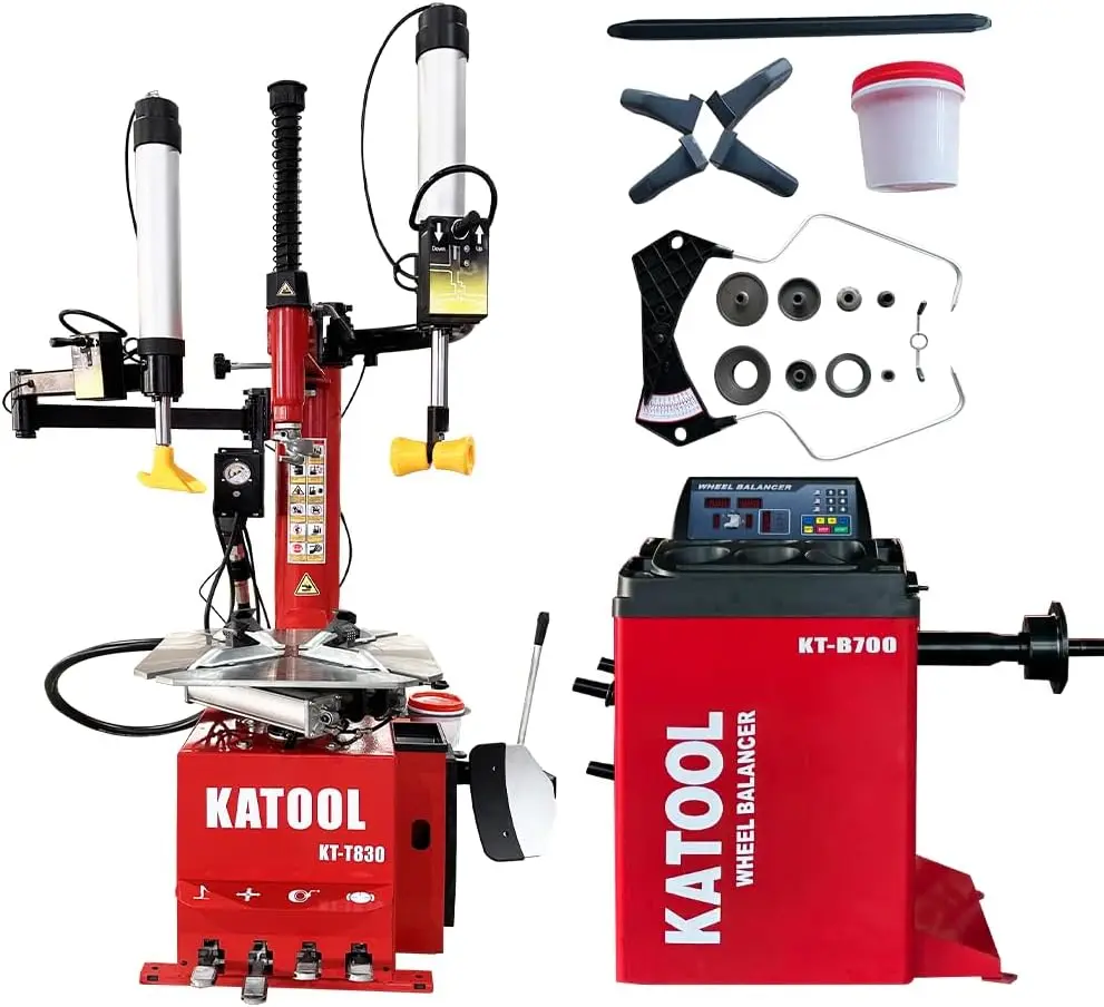 HNFGTS 2.0HP Tire Changer Bead Blaster Wheel Balancer Machine Combo KT-T830+KT-B700 Tire Changer Machine Tire Machine, Outside clamp 12-24" Inside clamp14–26" with φ8 Inch Cylinder