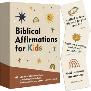 Biblical Affirmations for Kids, Christian Easter Gifts For Kids, Easter Basket Stuffer, 62 Scripture Cards for Children, Bible Study, Encouragement Cards, Bible Affirmation Cards, Religious Spiritual Gift for Children